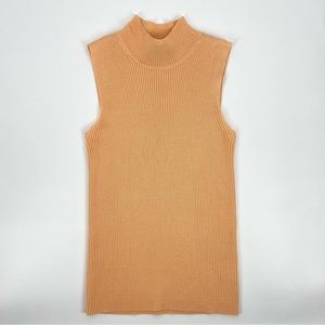 St. John Ribbed Wool Knit Mocked Neck Orange Top